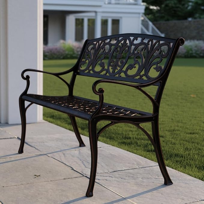 Balkene Home Decatur Aluminum Patio Bench in Antique Bronze