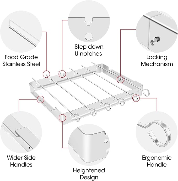 Unicook Upgraded Stainless Steel BBQ Shish Kabob Set, Large Foldable Grill Rack with 6pcs 13.5"L Barbecue Skewer, Keeps Kabobs from Sticking to the Grill Grate, 30pcs Bamboo Skewers as Bonus