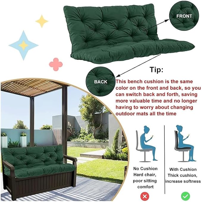 Swing Cushion Replacement Outdoor Porch Waterproof Bench Cushion 2-3 Seater Washable Bench Replacement Cushions for Outdoor Patio Porch Swing Cushions