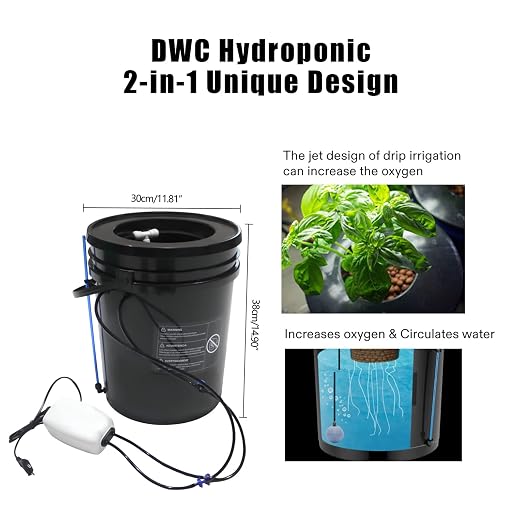 2 in 1 Deep Water Culture Kit with Air Pump Soilless Planting System, Hydroponic Grow System Kit Feed Circulation Drip Irrigation, 5-Gallon Deep Water Culture for Indoor&Outdoor