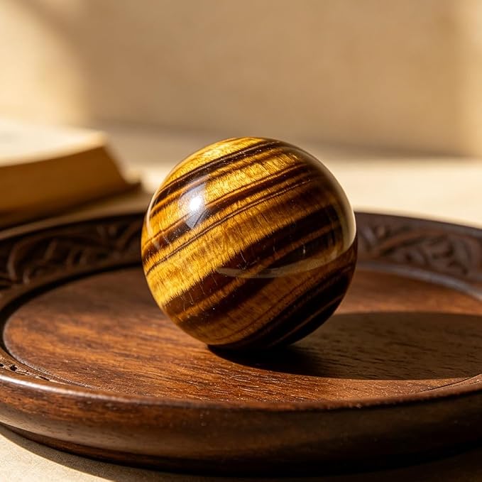2.4-2.8 inch Natural Tiger's Eye Crystal Ball with Stand, Hand Polished Tiger Eye Stone Sphere, Healing Crystal Decorative Orb, Reiki Energy Stone Crafts, Feng Shui Home Ornament