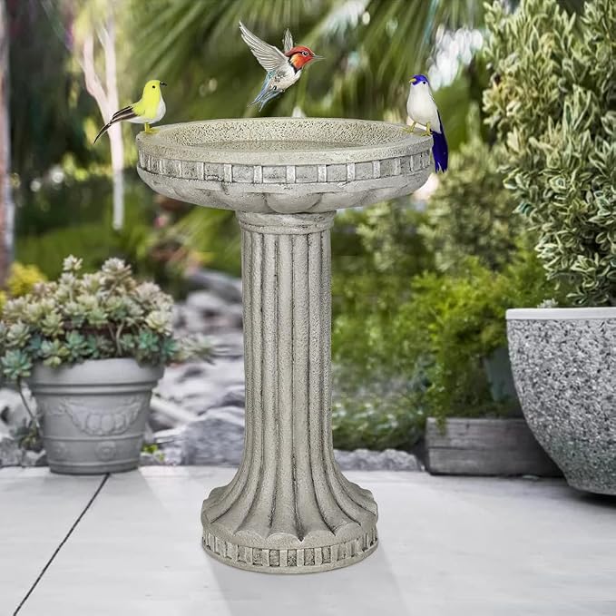 SKYFIRE 24" H Outdoor Bird Bath for Garden- Fibre Reinforced Concrete Large Bird Bath Outdoor Decor with Modern Pedestal for Garden, Patio, Yard, Lawn - 16”Dia. X 24”H Contemporary Birdbaths&Supports