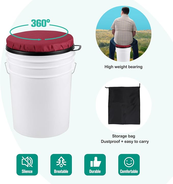 5 Gallon Bucket Seat, 360-Degree Swivel Seat Foam Cushion Bucket Seat Lid with Waterproof Cover for Dove Duck Hunting, Fishing, Baseball, Gardening and Camping