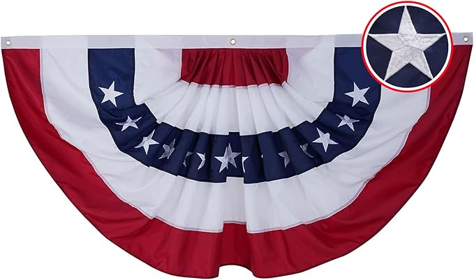 American Bunting Flags Outdoor 4x8 ft Heavy Duty Embroidered Flag Buntings for Outside Use, Patriotic Bunting Banner US Pleated for 4th of July