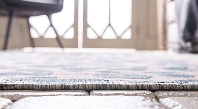 Unique Loom Outdoor Safari Collection Area Rug - Leopard (4' 1" Round, Teal/ Ivory)