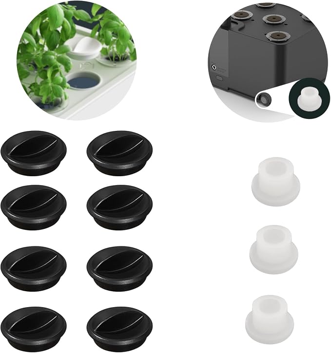URUQ Hydroponics Supplies Replacement Accessories: 8 Black Covers, 3 Water Plugs for 8 Pods Indoor Herb Garden(HP-GC001) | Replacement Accessories for URUQ 8 Pods Indoor Herb Garden, Hydroponics Growing System Parts