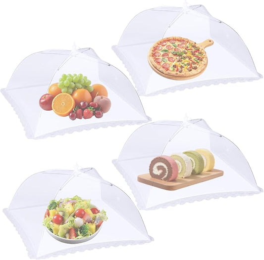 4 Pack Large Mesh Food Covers 17" x 17", Tall White Nylon Food Tents, Collapsible Pop-Up Food Cover Umbrellas for Camping, Picnics, BBQ, Parties, Plant, Flower, Fruit Cover