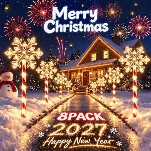 Solar Christmas Decorations Outdoor, 8 Pack Solar Snowflake Pathway Lights by TuyLuxeHome