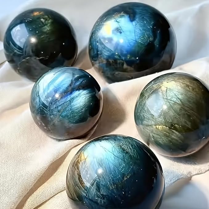 2-2.4 inch Natural Labradorite Crystal Ball with Stand, Hand Polished Iridescent Flash Stone Sphere, Reiki Healing Gemstone Sphere, Feng Shui Home Desktop Decor, Spiritual Meditation Gift
