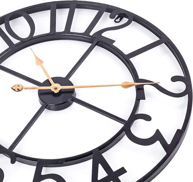 18 in Large Outdoor Clock – Black Metal Outdoor Wall Clock for Patio/Pool Area – Farmhouse Decorative Outdoor Clocks Sient Battery Operated – Vintage Industrial Outside Clock for Garden, Backyard