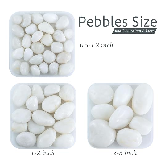River Rocks for Landscaping, 40lbs White Pebbles for Indoor Plants, 1-2 Inch Decorative Rocks for Planters, High Polished Stones for Vase Filler Fish Tank Garden