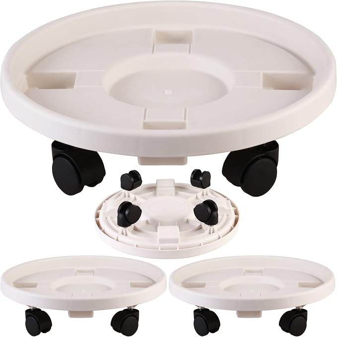 3 Pack Large Plant Caddy with Wheels 15.8" Rolling Plant Stands Heavy-duty Plastic Plant Roller Base Pot Movers Plant Saucer on Wheels Indoor Outdoor Plant Dolly with Caster Planter Tray Coaster White