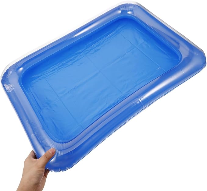 NOLITOY Portable Mini Swimming Pool Sand Tray Air Filled Water Play Accessories for 12 Inch Dolls Girls Kids Summer Bathroom Sensory Toys Transparent Blue PVC Outdoor Indoor 23.62 X 17.71 X 5.90 Inch