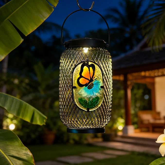 Solar Lantern Outdoor Waterproof,Butterfly Hanging Solar Lights Outdoor, Garden Decor for Patio Yard Table, Birthday & Mother's Day Gifts for Women Gifts