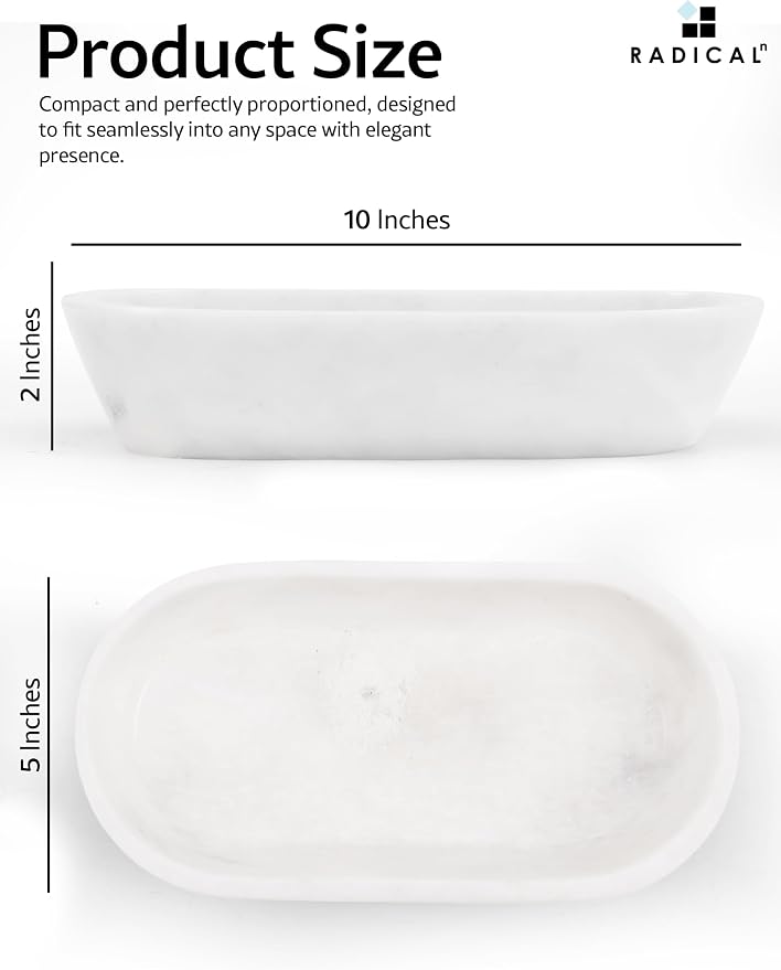Radicaln Marble Dough Bowl 10" Inches White Handmade Oval Bowl For Kitchen Table Décor, Ideal Candy Bowl, Decorative Bowl and Marble Bowl For Keys Entryway Table
