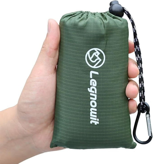 Outdoor Pocket Blanket, 55"x39" Waterproof Foldable Compact Small Picnic Blanket, Ultralight Tarp for Camping, Festival, Beach, Hiking, Backpacking, Travel, Stakes Included (Army Green)
