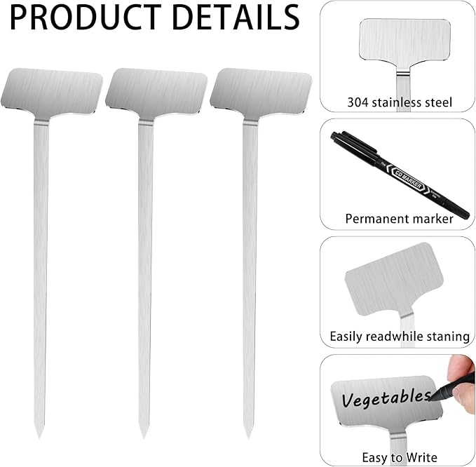 304 Stainless Steel Plant Label, 20 Waterproof Metal Plant Label Stakes and Marker Pen, 7.87" Garden Markers for Outdoor Indoor Plants Identification.