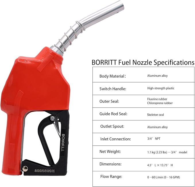Red 3/4" Inch NPT Automatic Shut-Off Fuel Nozzles Three Notch Hold Open Clip With Filter 13/16"Spout Max Flow Rate 16 GPM Perfect For Gas Stations,Transportation for diesel,gasoline,kerosen