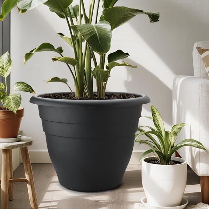 RooTrimmer 3 Pack 20 Inch Large Plant Pots for Outdoor,Heavy Duty Extra Large Deep Garden Planter with Drainage Holes,Sturdy Textured Black Flower Pot for Trees,Shrubs,Patio,Lawn