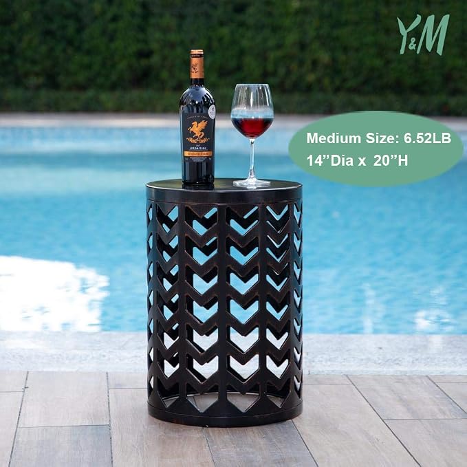 Y&M Outdoor Side Tables Set of 3, Round Heavy Duty Metal Nesting End Tables, Stacking Patio Accent Tables for Outside, Balcony, Garden, Porch, Indoor & Outdoor, Black with Bronze