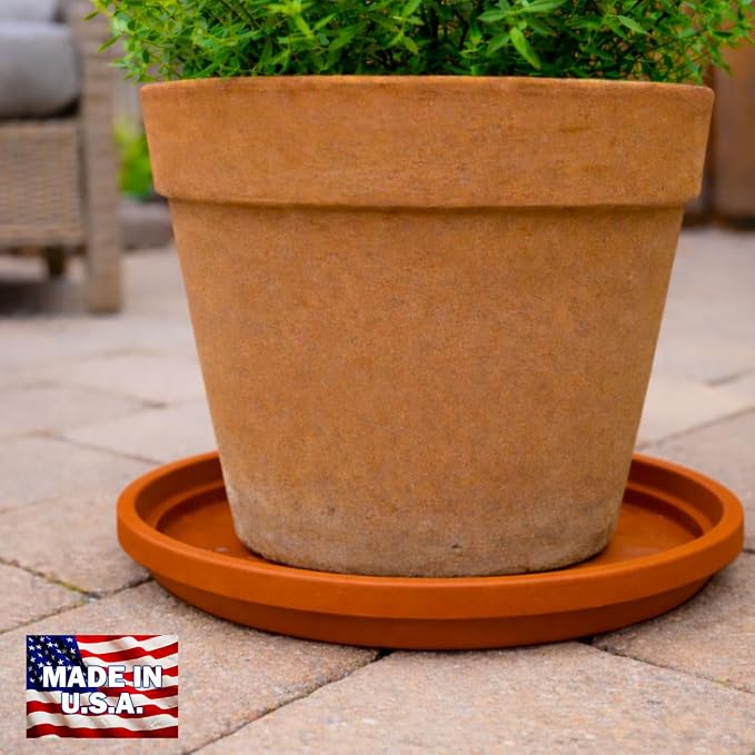 10 Inch Plant Pot Tray USA Made – Durable Plastic Flower Pot Saucer – Plant Water Catcher for Indoor Outdoor Garden (6, Classic Terracotta)