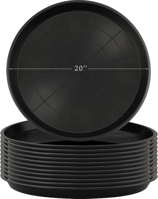 Eccliy 12 Pcs Plastic Plant Saucers Round Plant Tray Large Flower Pot Heavy Duty Planter Water Trays Thick Planter Drip Saucers for Indoors and Outdoors(20 Inch,Black)