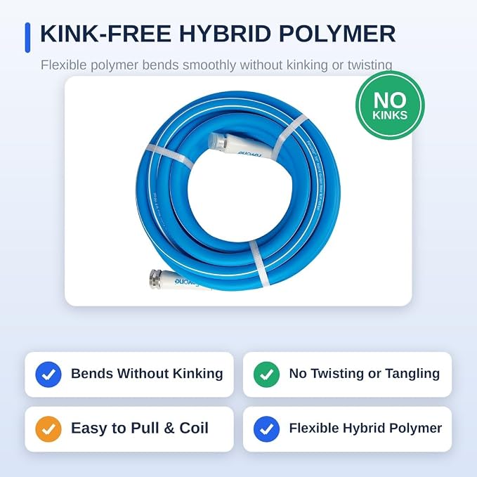 FEVONE Kink Free Garden Hose 35 ft, Heavy Duty Water Hose | Flexible Hybrid Polymer, Drinking Water Safe, 5/8 ID, 600 PSI, Leak-Proof, Aluminum 3/4 GHT Fittings for Garden Watering