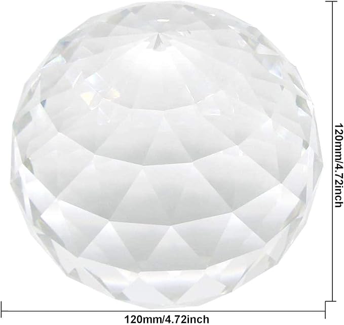 Clear Glass Crystal Ball Prism Suncatcher Rainbow Maker, Sphere Faceted Gazing Ball for Window, Feng Shui, Home Office Garden Decoration (120mm/4.72inch)