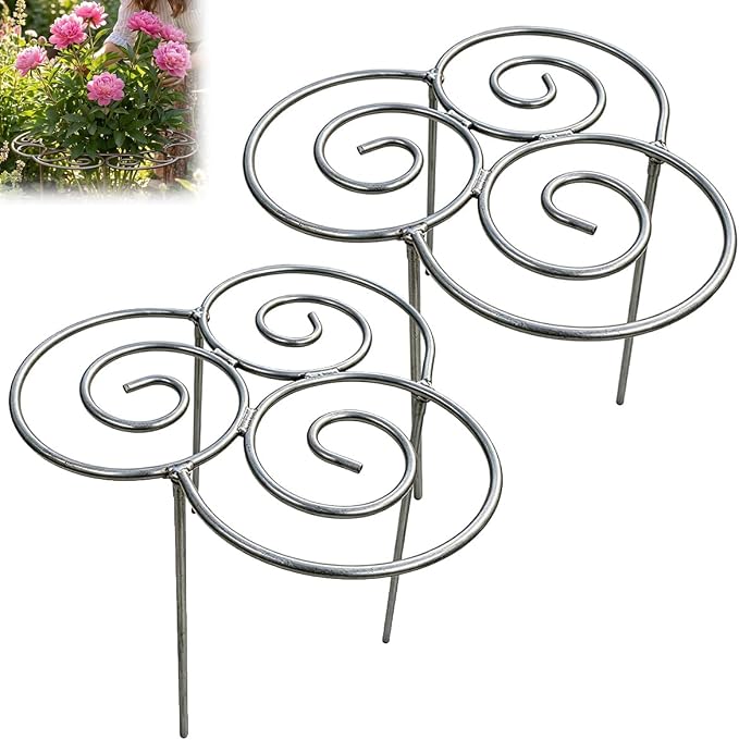 Metal Plant Support Ring for Garden, 2026 New Peony Cages and Supports, Grow-Through Peony Cages Ring Supports, Flower Support Frame, Outdoor Indoor Pots, Decorative Grow Through Rings (2pcs-Small)