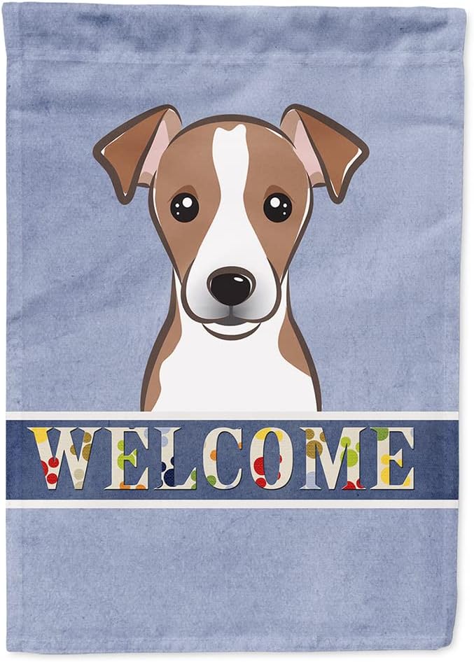 Caroline's Treasures BB1446CHF Jack Russell Terrier Welcome House Flag, Blue Large Porch Sleeve Pole Decorative Outside Yard Banner Artwork Wall Hanging, Polyester, House Size, Multicolor