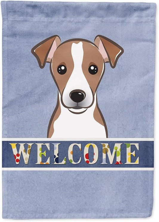 Caroline's Treasures BB1446CHF Jack Russell Terrier Welcome House Flag, Blue Large Porch Sleeve Pole Decorative Outside Yard Banner Artwork Wall Hanging, Polyester, House Size, Multicolor
