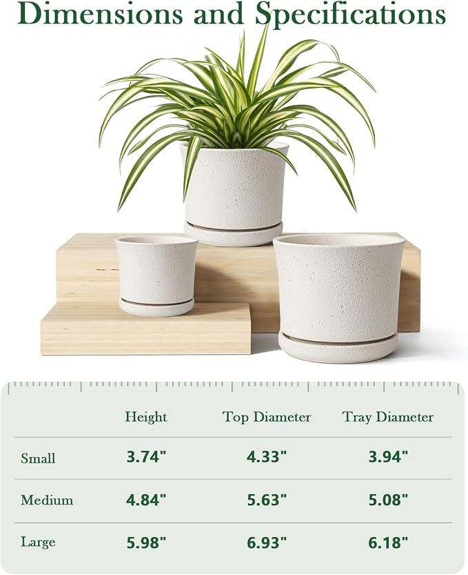Ceramic Plant Pots Set of 3, 4.3"/5.6"/6.9" Indoor Plant Pots with Drainage Hole and Attached Saucer, Modern Ceramic Planters for Indoor Plants, Succulents, Herbs, Matte White Flower Pots