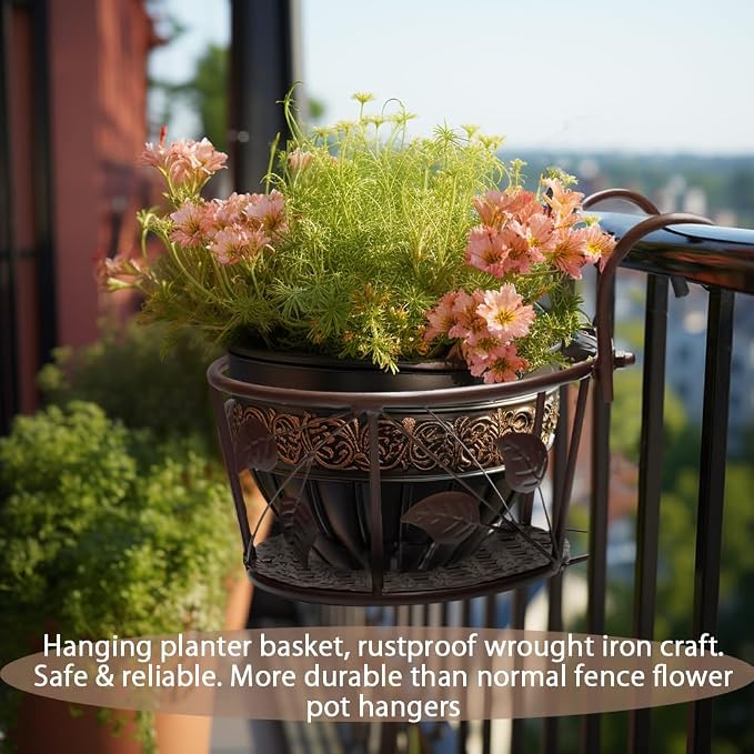 Hanging Flower Pots for Home Kitchens are Commonly Used On Balconies with Iron Hollow Hanging Leaves to Decorate The Stable Garden Green Well Hanging Flower Baskets (Black)