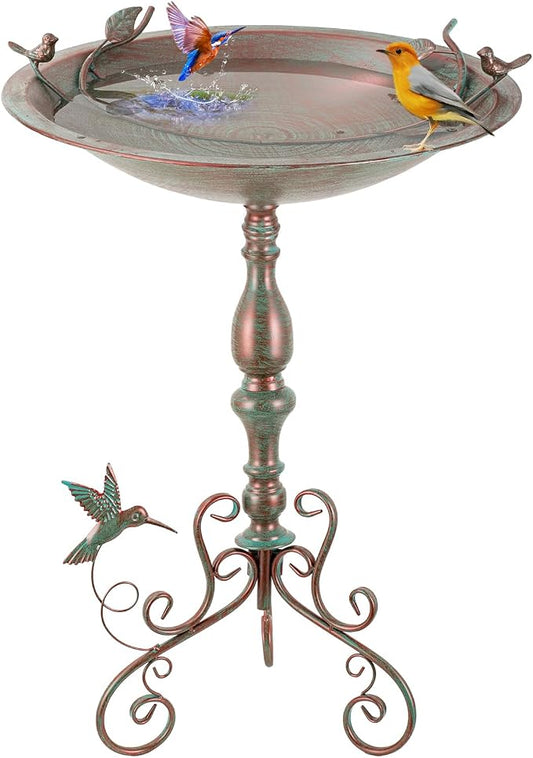 Pedestal Bird Bath for Outside, Extra-Large Birdbath with 20 Inch Dia Bowl, 28" H Metal Bird Baths & Bird Feeder for Outdoor Garden Patio Yard Decor,Bronze