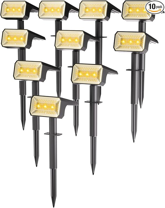 Fabrito 10 Pack Solar Spot Lights Outdoor Waterproof IP67, [108 LEDs, 4 Modes] Dusk to Dawn Spotlights with 1500mAh Battery for All Night, Landscape Lights for Tree, Yard, Pool, Pathway, Warm White