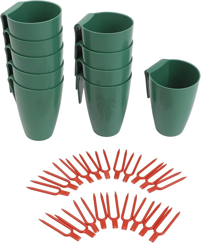 Strawberry Rooting Cup Kit with 20 Forks for Plant Propagation, Hanging Transplant Grow Station for Garden Greenhouse Balcony, 10 Cups Green