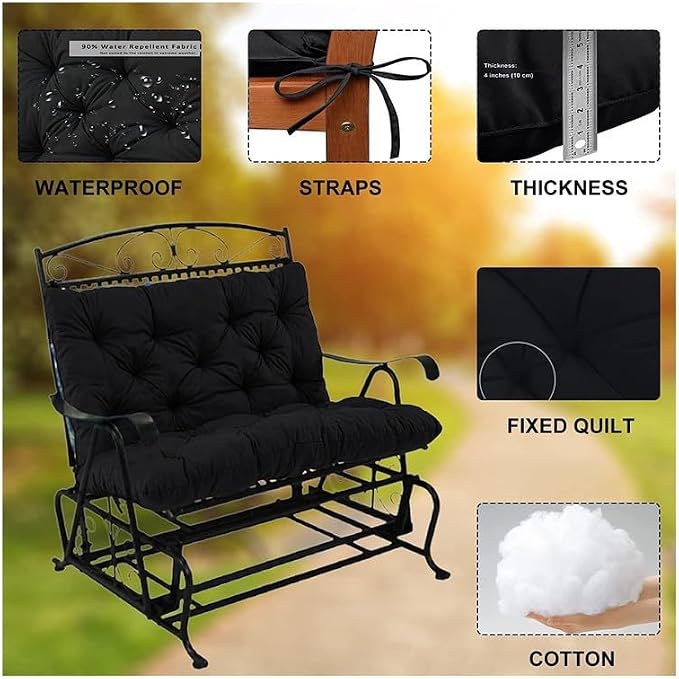 Swing Cushion Replacement Outdoor Porch Waterproof Bench Cushion 2-3 Seater Washable Bench Replacement Cushions for Outdoor Patio Porch Swing Cushions