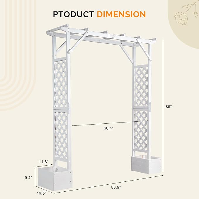 VINGLI Wooden Garden Arbor with Planter, Wedding Arch for Ceremony, Wood Garden Arbour Trellis for Plant Climbing, Pergola for Garden Backyard, Lawn, Outdoor (White)