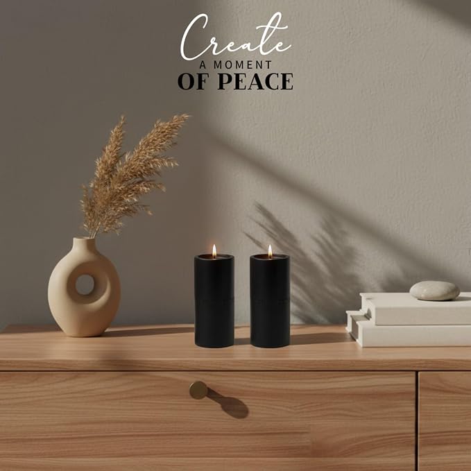 SURI Concrete Shabbat Candle Holders in Black | Jewish Judaica Gift Set with Modern Shabbat Candle Holders | Tall & Short, Ideal Shabbat Set for Tea Lights (Tealights not Included)