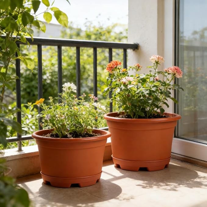 KPUVX Outdoor Flower Pots 5 Packs 13 inch pots for Plants Modern Decorative Garden Pot with Saucer, Lightweight Large Plastic Planters for Indoor Plants,Decorative Plastic Plant Pots