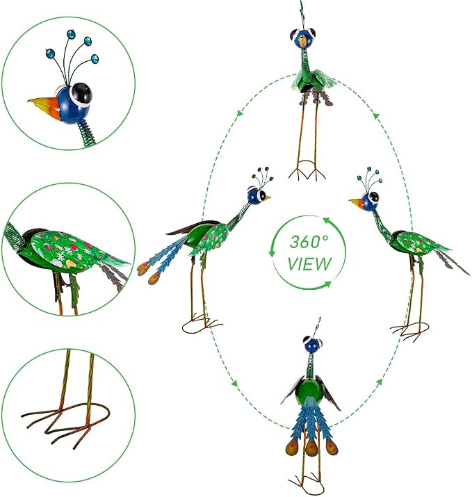 24'' Metal Wacky Peacock Garden Statues Outdoor Decor, Peacock Metal Yard Sculptures Art Decoration for Home Outsiede Patio Lawn Backyard, Gift for Women Lovers Moms(Blue & Green)