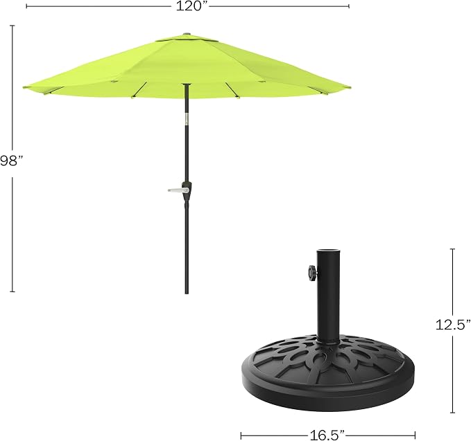 Pure Garden Patio Umbrella with Auto Tilt 10ft Easy Crank Sun Shade with 19lb Weighted Base for Deck, Outdoor Furniture, or Pool (Lime)