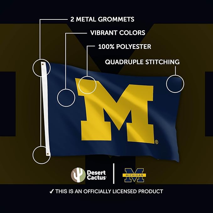 Desert Cactus University of Michigan Flag - 3 x 5 Feet UM Wolverines Banner, Indoor/Outdoor Durable Fabric Display(Design 1)