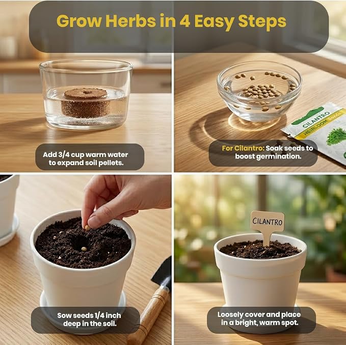47 PCS Herb Garden Seeds Starter Kit, 10 Non-GMO Culinary Herb Seeds with White Pots & Planters for Windowsill, Herb Growing Kit Indoor & Outdoor, Unique Herb Garden Gift Set for Gardening Lovers