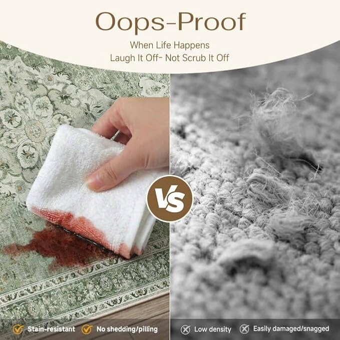 Sage Green Area Rug 4x6 Living Room Vintage Floral Non-Slip Carpet | Machine Washable, Soft, Low Pile, Distressed, for Bedroom, Dining Room, Kids Room, Nursery, Office, Retro Farmhouse Decor