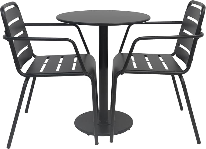 Christopher Knight Home Jodi Outdoor Bistro Set, 3-Piece Bistro Table and Chairs Set of 2, Patio Furniture Set with Iron Frame, Patio Conversation Set for Poolside/Garden Cafeteria, Matte Black