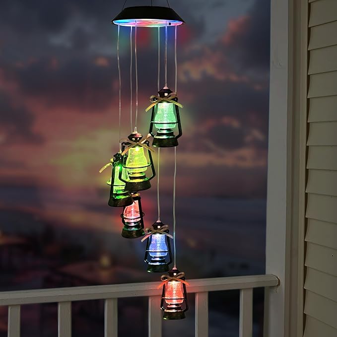Solar Wind Chime for Outside,Color Changing Solar Lights Windchime Outdoor,Hanging Lantern Decoraition for Patio,Porch,Yard,Dangler Mobiles