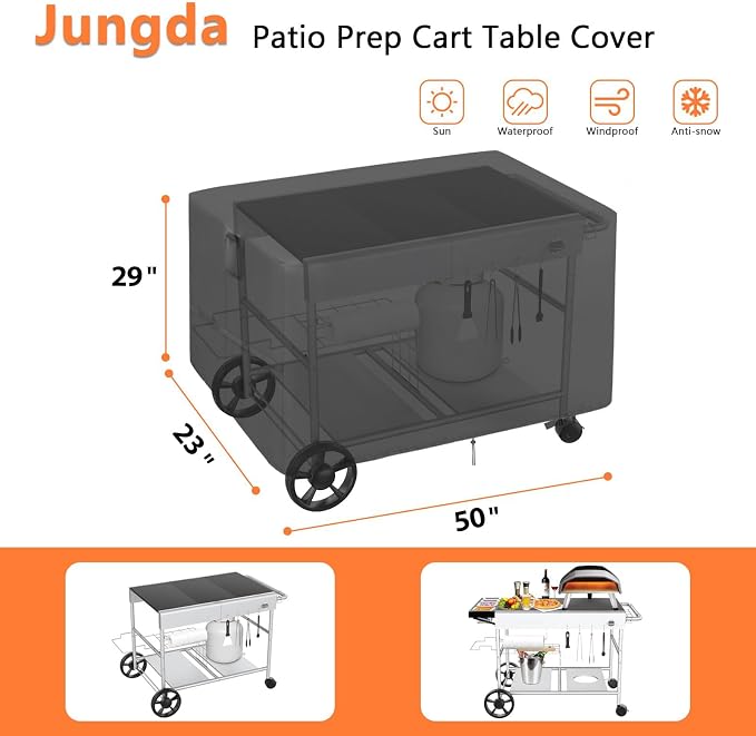 Outdoor Dining Cart Cover for Feasto 50 Inch Three-Shelf Movable Food Prep and Work Cart Table, Waterproof Outdoor Grill Cart Pizza Oven Table Cover - 50 X 23 X 29 Inch