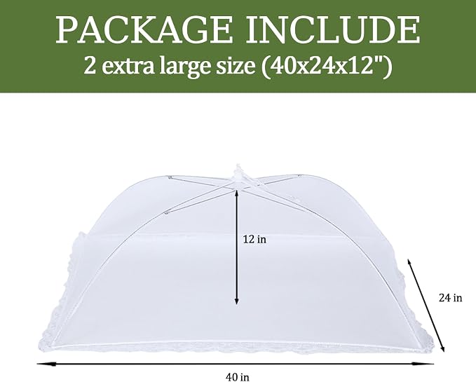 2 Pack Food Covers for Outdoors Mesh Screen Include 2 Extra Large (40"X 24") Food Tents Collapsible Food Covers for Outside, BBQ Party Supplies