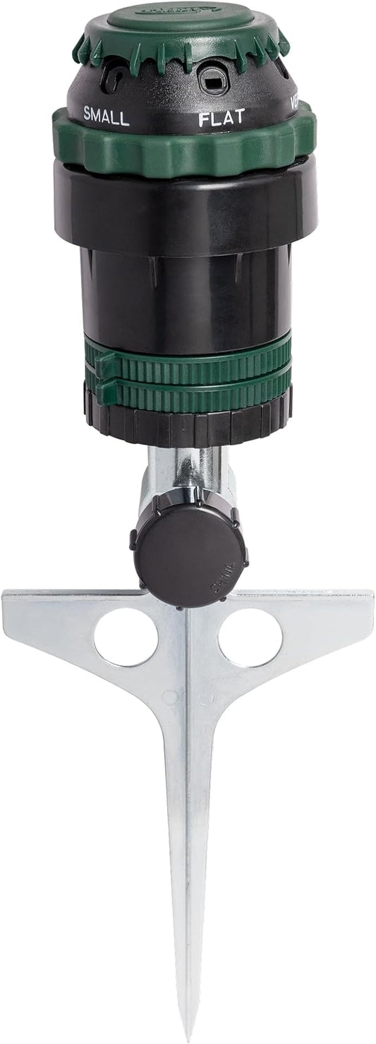 Orbit H2O-Six Gear-Drive Sprinkler on Metal T-Spike - Customizable Lawn Watering Coverage - Multi-Pattern Rotating Head with Adjustable Spray Range - Durable Outdoor Yard Irrigation Sprinkler - 58573